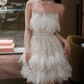 Chic Halter Neck White Homecoming Dress Feather Beaded A-Line Party Dress C9157