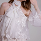 Glam Halter Neck White Prom Dress Long Sleeve Appliques A-Line Evening Dress C9158