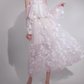 Glam Halter Neck White Prom Dress Long Sleeve Appliques A-Line Evening Dress C9158