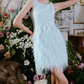 Playful Jewel Neck Blue Homecoming Dress Sequins Feather Sheath Party Dress C9159