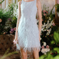 Playful Jewel Neck Blue Homecoming Dress Sequins Feather Sheath Party Dress C9159