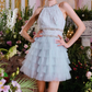 Trendy Halter Neck Blue Homecoming Dress Beading Tiered A-Line Party Dress C9160
