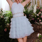 Trendy Halter Neck Blue Homecoming Dress Beading Tiered A-Line Party Dress C9160