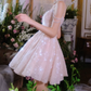 Sweet Spaghetti Straps Pink Homecoming Dress Sequins A-Line Party Dress C9162