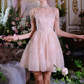 Sweet Spaghetti Straps Pink Homecoming Dress Sequins A-Line Party Dress C9162