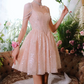 Sweet Spaghetti Straps Pink Homecoming Dress Sequins A-Line Party Dress C9162
