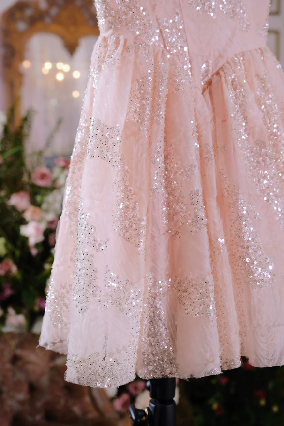 Sweet Spaghetti Straps Pink Homecoming Dress Sequins A-Line Party Dress C9162