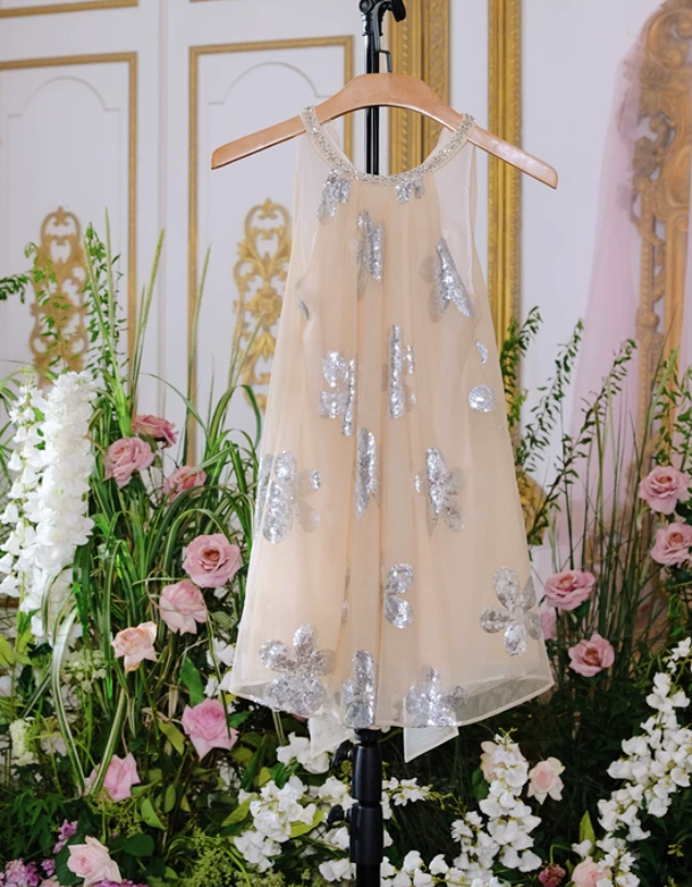 Classical Halter Neck Beige Homecoming Dress Sequins Tulle A-Line Party Dress C9163