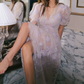 Charming V Neck Purple Prom Dress Sequins Floral A-Line Evening Dress C9164