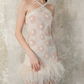 Cute Halter Neck Pink Homecoming Dress Pearls Feather Sheath Party Dress C9165