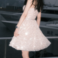 Sparkly Halter Neck Beaded Homecoming Dress Beige Sequins A-Line Party Dress C9167