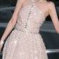 Sparkly Halter Neck Beaded Homecoming Dress Beige Sequins A-Line Party Dress C9167