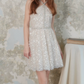 Sparkly Halter Neck Beaded Homecoming Dress Beige Sequins A-Line Party Dress C9167