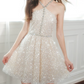 Sparkly Halter Neck Beaded Homecoming Dress Beige Sequins A-Line Party Dress C9167