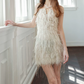 Mini robe de soirée en satin, sans bretelles, sans manches, ligne a, simple, C899