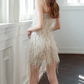 Mini robe de soirée en satin, sans bretelles, sans manches, ligne a, simple, C899