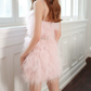 Mini robe de soirée en satin, sans bretelles, sans manches, ligne a, simple, C899