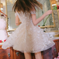Alluring Illusion Neck Beige Homecoming Dress Sequins A-Line Party Dress C9172