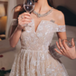 Alluring Illusion Neck Beige Homecoming Dress Sequins A-Line Party Dress C9172