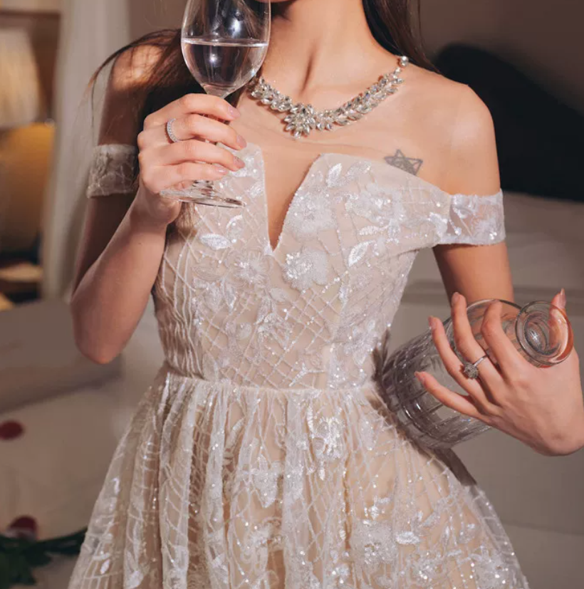 Alluring Illusion Neck Beige Homecoming Dress Sequins A-Line Party Dress C9172