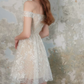 Alluring Illusion Neck Beige Homecoming Dress Sequins A-Line Party Dress C9172