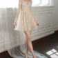 Alluring Illusion Neck Beige Homecoming Dress Sequins A-Line Party Dress C9172