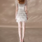 Sleek Jewel Neck White Homecoming Dress Short Sleeve Feather Sequins Bodycon Party Dress C9175