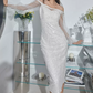 Romantic Long Sleeve White Prom Dress Sequins Sheath Evening Dress C9181