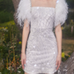 Luxury Short Sleeve White Homecoming Dress Sequins Feather Sheath Party Dress C9183