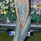 Gorgeous Spaghetti Straps Prom Dress Sequins Slit Sheath Evening Dress C9184