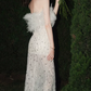 Alluring Strapless White Slit Prom Dress Sequins Feather Sheath Evening Dress C9185