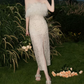Alluring Strapless White Slit Prom Dress Sequins Feather Sheath Evening Dress C9185