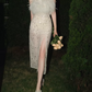 Alluring Strapless White Slit Prom Dress Sequins Feather Sheath Evening Dress C9185