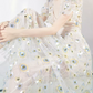 Playful V Neck Floral Prom Dress Short Sleeve Sequins A-Line Evening Dress C9186
