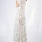 Playful V Neck Floral Prom Dress Short Sleeve Sequins A-Line Evening Dress C9186