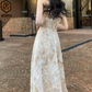 Vintage Illusion Neck Floral Prom Dress Sequins A-Line Evening Dress C9188