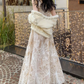 Vintage Illusion Neck Floral Prom Dress Sequins A-Line Evening Dress C9188