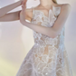 Vintage Illusion Neck Floral Prom Dress Sequins A-Line Evening Dress C9188