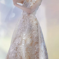 Vintage Illusion Neck Floral Prom Dress Sequins A-Line Evening Dress C9188