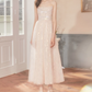 Elegant Spaghetti Straps Prom Dress White Sequins A-Line Evening Dress C9189
