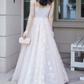 Elegant Spaghetti Straps Prom Dress White Sequins A-Line Evening Dress C9189