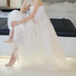 Elegant Spaghetti Straps Prom Dress White Sequins A-Line Evening Dress C9189