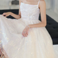 Elegant Spaghetti Straps Prom Dress White Sequins A-Line Evening Dress C9189