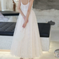 Elegant Spaghetti Straps Prom Dress White Sequins A-Line Evening Dress C9189