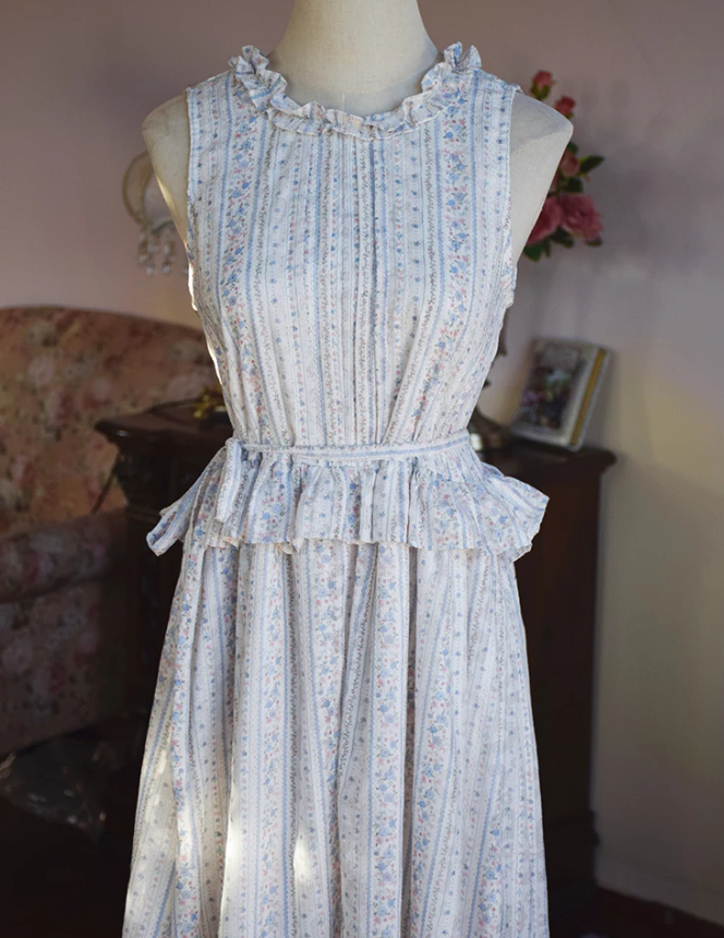 Chic Jewel Neck Pastel Blue Prom Dress Floral Ruffles A-Line Evening Dress C9191