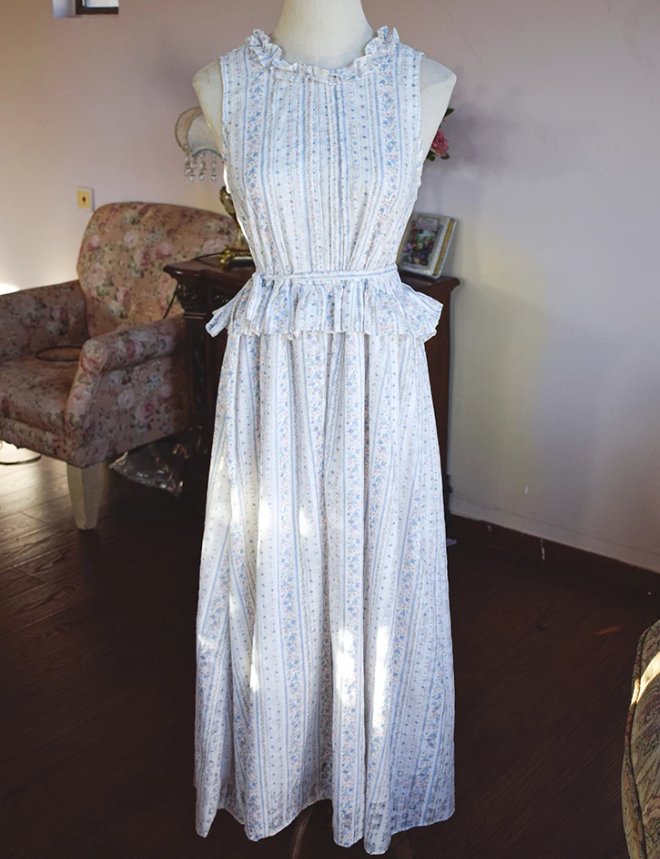 Chic Jewel Neck Pastel Blue Prom Dress Floral Ruffles A-Line Evening Dress C9191