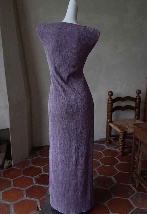 Vintage Jewel Neck Prom Dress Purple Sleeveless Sheath Evening Dress C9192