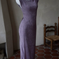 Vintage Jewel Neck Prom Dress Purple Sleeveless Sheath Evening Dress C9192