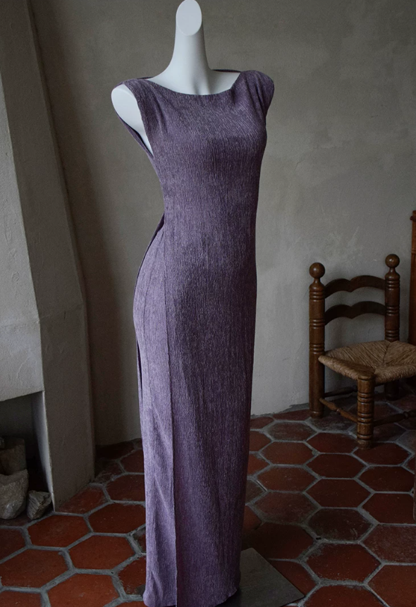 Vintage Jewel Neck Prom Dress Purple Sleeveless Sheath Evening Dress C9192
