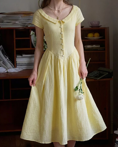 Cute Jewel Neck Yellow Homecoming Dress Short Sleeve A-Line Party Dress C9193